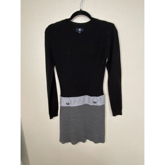 Iz Byer Women’s Black & Gray Colorblock Sweater Dress Button Detail M Mini - Picture 2 of 8